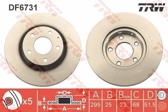 Trw Brake Disc Front Right Left Mazda 3 Cx-3 1.5-2.2d Diameter 295mm Thickness 25mm 5 Holes Ventilated Coated