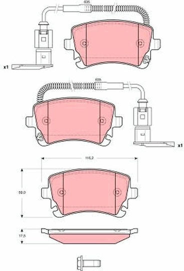 TRW Rear Brake Pad Set Bentley Continental Vw Phaeton 3.0d-6.0 04.02-01.19 59mm 116.2mm 17.5mm