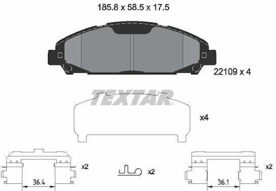 Front Disc Brake Pad Set Ford Usa Mustang 2.3 3.7 5.0 02.14 Textar Height 58.5mm Width 185.8mm Thickness 17.5mm