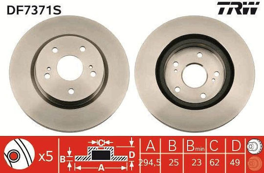 Front Brake Disc Right Left Trw Automotive Suzuki Grand Vitara II XL7 1.6-3.6 04.05 Outer Diameter 294 Mm 5 Holes 25 Mm Thickness