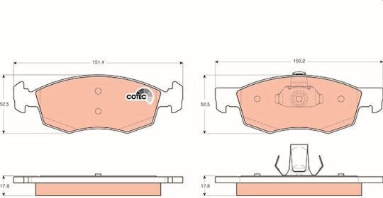 Trw Front Brake Pads Set Fiat Doblo 1.2-1.9d 03.01 Height 52.5mm Width 150.2mm Thickness 17.8mm