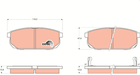 Trw Automotive Rear Brake Pad Set Supplements Kia Sorento I 2.4-3.5 08.02 Height 47mm Width 118.2mm Thickness 15.8mm