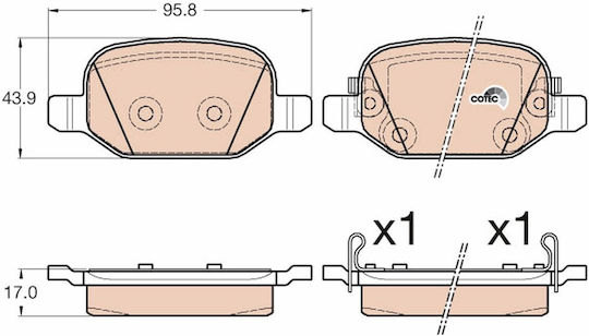 Set De Placute Pentru Frana Cu Discuri Spate Trw Fiat 500l 0.9-1.6d 09.12 Înălțime 43.9mm Lățime 95.8mm Grosime 17.0mm Senzor De Uzură Da