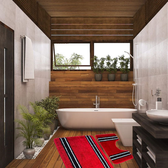 Kotonia Home Σετ Πατάκια Μπάνιου Red 50x80εκ. 2τμχ