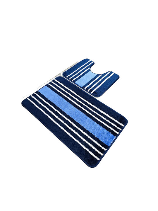 Kotonia Home Antiderapant Set Covorașe de Baie Albastru 50x80buc 2buc