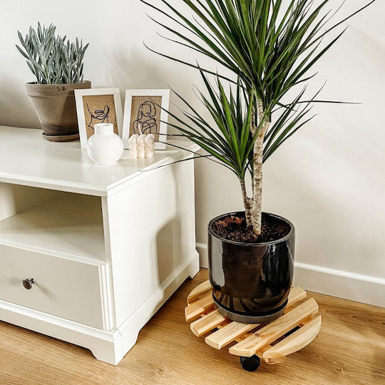 Kreativer Holzpflanzenständer mit Rollen, Tragfähigkeit 80 kg, runder Durchmesser 35 cm