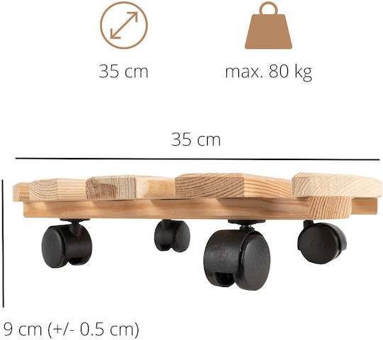 Kreativer Holzpflanzenständer mit Rollen, Tragfähigkeit 80 kg, runder Durchmesser 35 cm