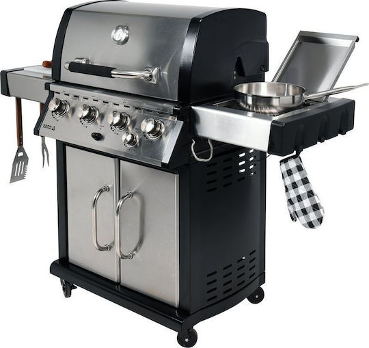 Yato Gasgrill Gusseisen Rost 65cmx46cmcm mit 5 cm 17.5kW und Seitenbrenner