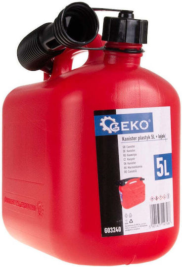 Geko Double Position Fuel Can Plastic with Extension Tube 5lt Red
