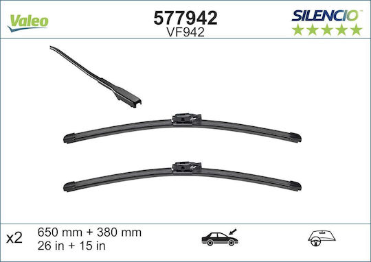 Valeo Jointless Wiper Blade Front Spoiler 2pcs Vf942 Silencio Xtrm 650mm/380mm Renault Captur I 06.13