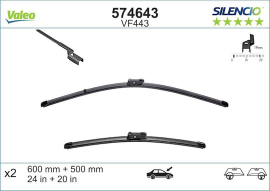 Valeo Jointless Windshield Wiper Blade Spoiler 2pcs Silencio Xtrm 600/500mm Audi A5 Bmw X5 X6 Ford Mustang Renault Twingo Vw Tiguan