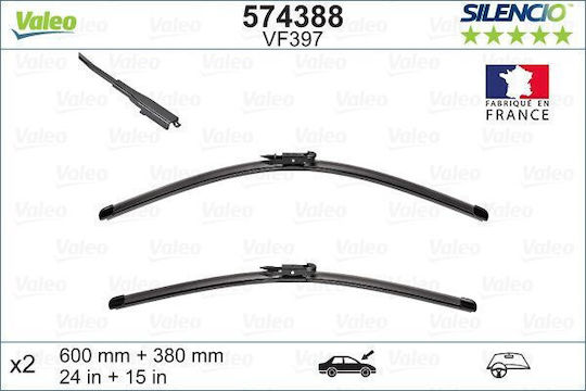 Valeo Silencio X.trm x2 Front Set Car Wiper Blades 600mm Passenger 380mm for Hyundai Bayon / i20 Nissan Qashqai