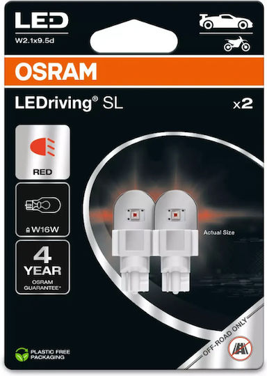 Osram Lamps Car & Motorcycle Ledriving SL Red W16W LED 6000K Red 12V 2W 2pcs