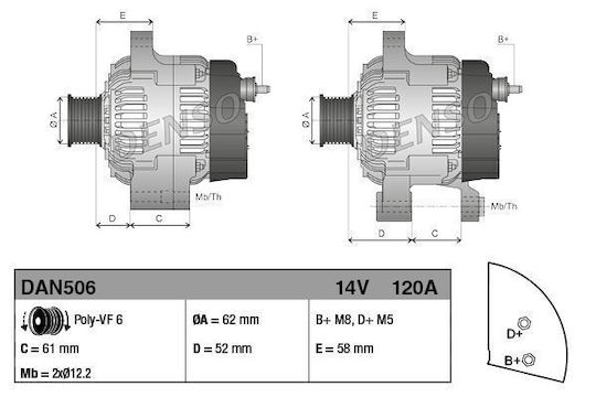 Alternator Opel Astra H L48 Denso Dan506