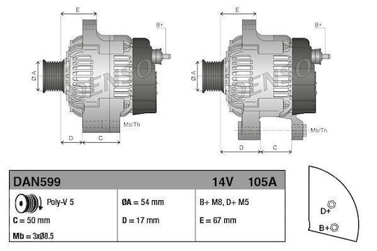 Alternator Fiat 500 312 Denso Dan599