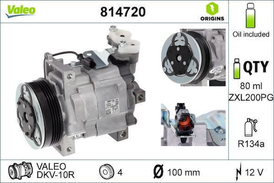 Valeo Air Conditioning Compressor Subaru Forester Impreza 1.5 2.0 2.5 01.08 R134a 12v Dkv-10r Pulley 100mm 4 Grooves Pag 46 80ml