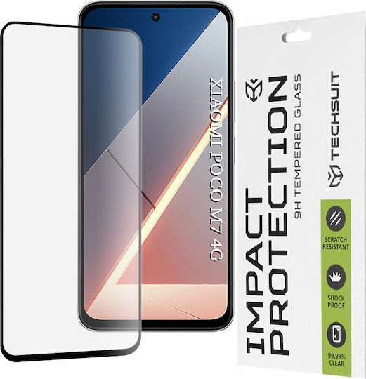 Techsuit 0.33mm Vollkleber Vollflächig gehärtetes Glas Schwarz (Xiaomi Poco M7 4G)