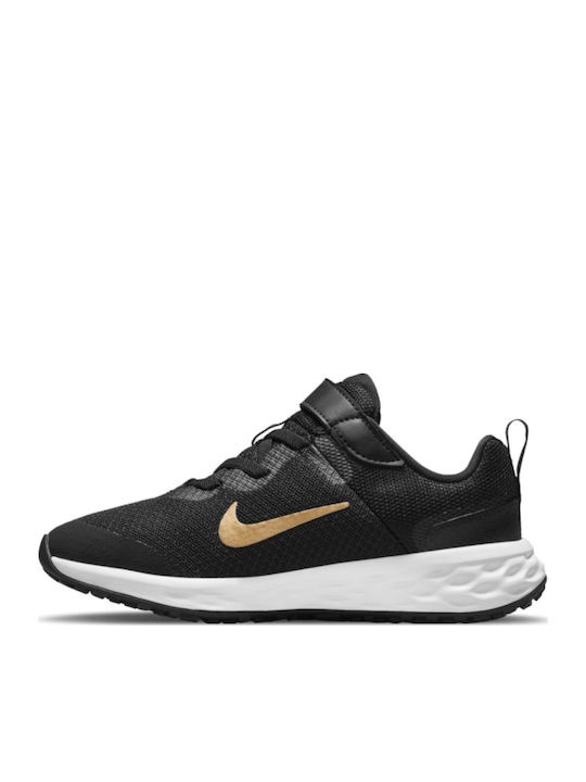 Revolution Revolution 6 Kids Sports Shoes Running with Hoop & Loop Closure Black / Metallic Gold / White