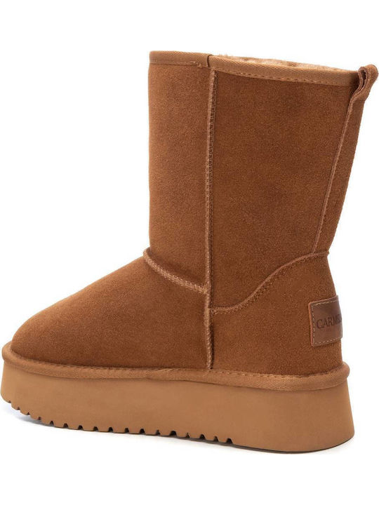 Suede Women's Ankle Boots with Fur Brown