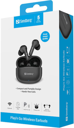 Sandberg Play'n Go In-ear Bluetooth Handsfree Căști cu Carcasă de Încărcare Negru