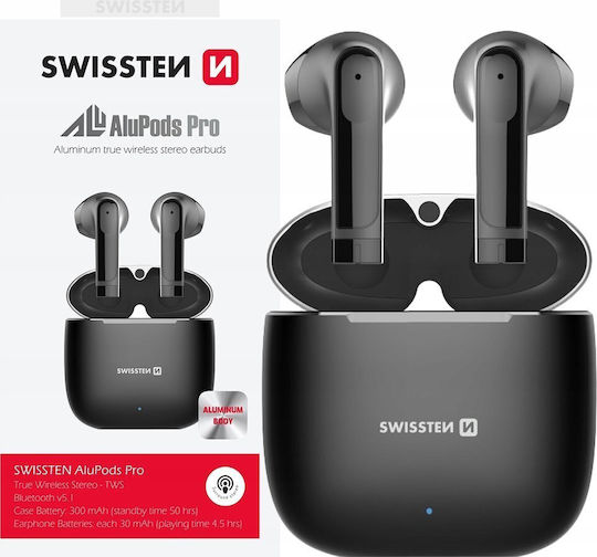 Swissten Alupods Pro Earbud Bluetooth Handsfree Căști cu Carcasă de Încărcare Negru