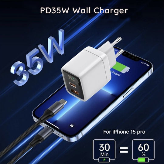 Techsuit Charger Without Cable GaN with USB-A Port and USB-C Port 35W Blacks (CH3)