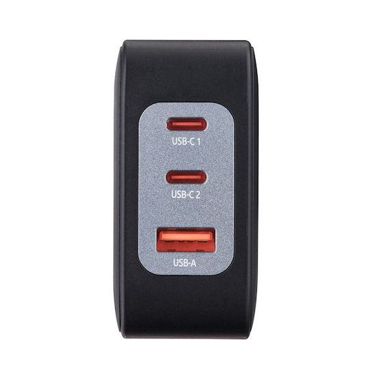 Intenso Φορτιστής GaN με Θύρα USB-A και 2 Θύρες USB-C 100W Power Delivery Μαύρος (7810010)