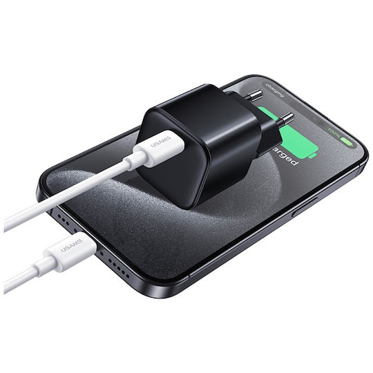 Usams Φορτιστής GaN με Θύρα USB-C και Καλώδιο USB-C - USB-C 20W Power Delivery Λευκός (CC260)