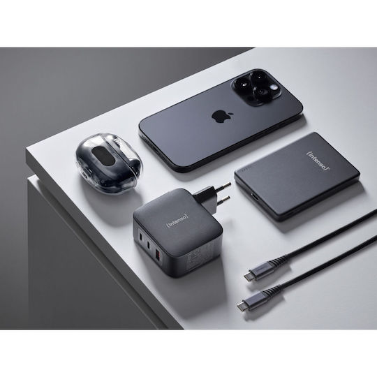 Intenso Φορτιστής GaN με Θύρα USB-A και 2 Θύρες USB-C 100W Power Delivery Μαύρος (7810010)