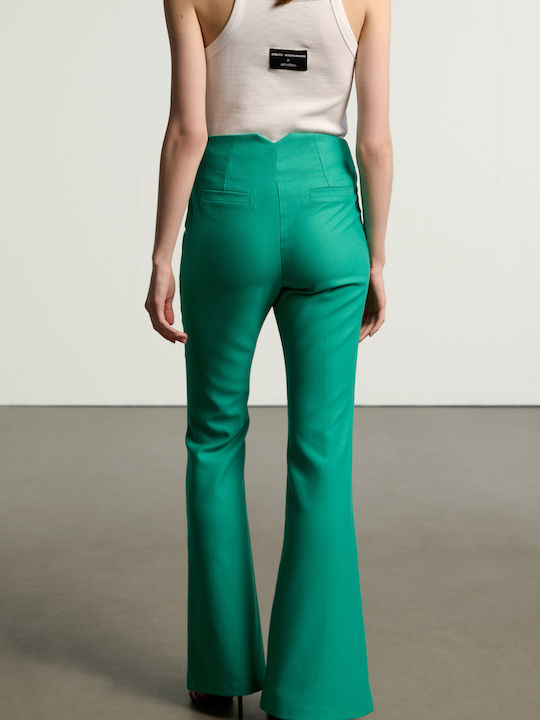 Women's High-waisted Fabric Trousers Flared Green