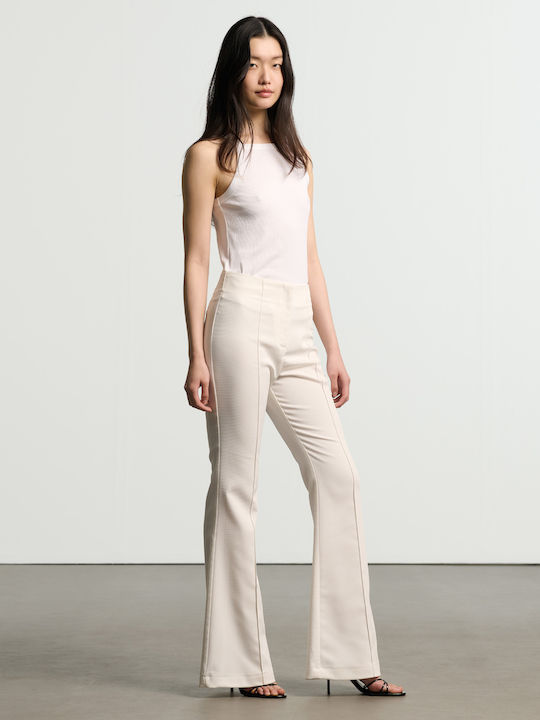 Damen Hoch tailliert Stoff Hose Schlag Weiß
