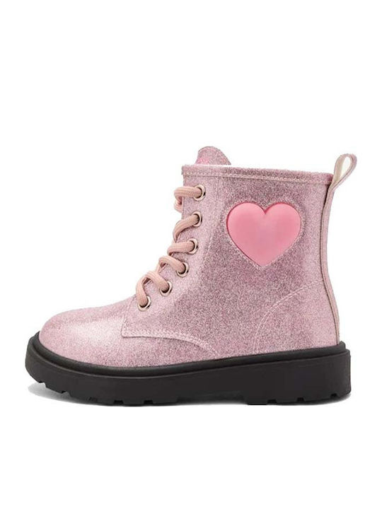 Kids Boots with Zipper and Lights Pink