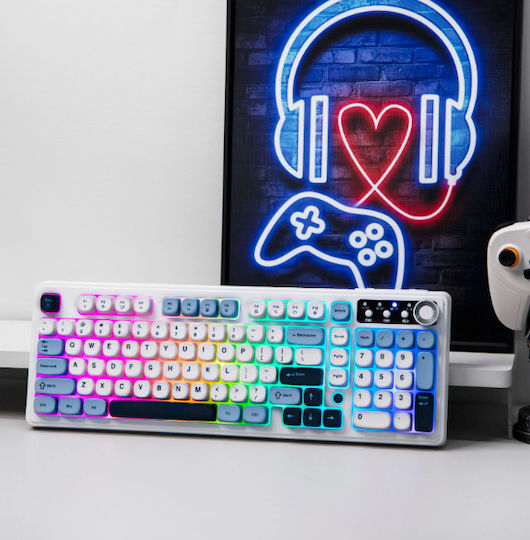 Ajazz AF98 Plus Безжичен Гейминг Клавиатура с RGB подсветка (Английски US) White Blue