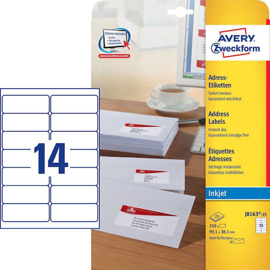 Avery 350 Selbstklebende A4-Etiketten 99.1x38.1mm