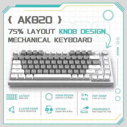 Ajazz AK820 Gaming Mechanical Keyboard Tenkeyless with Illuminated keys (English US) White