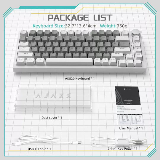 Ajazz AK820 Gaming Mechanical Keyboard Tenkeyless with Illuminated keys (English US) White