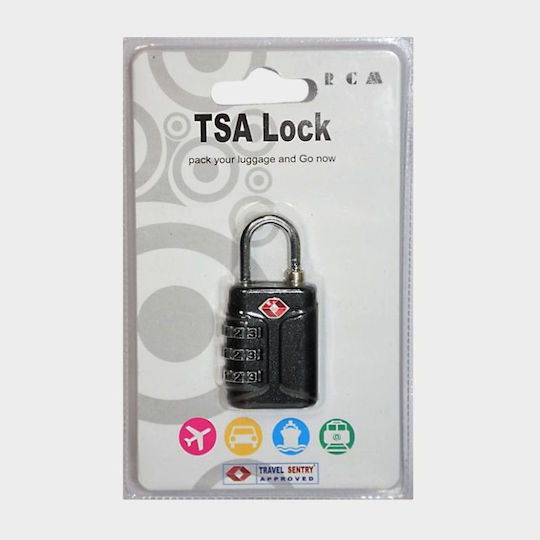 RCM Padlock Brass Combination with TSA Certification Black 1pcs