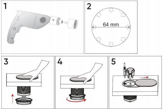 Furniture Nest? 6cm Recessed Into Countertop Sliding Lid Usb Charger 1.9m Cable 1x2p+z French 1xusb Type A+c
