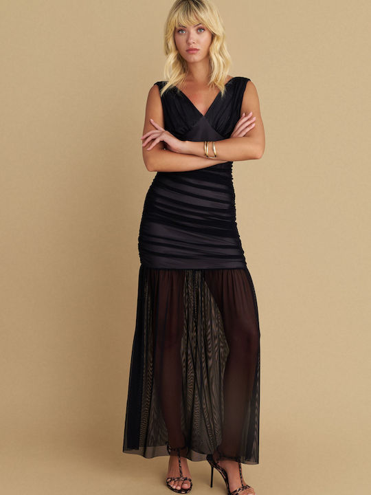 Rochie Maxi De Seară Cu Tul Negru