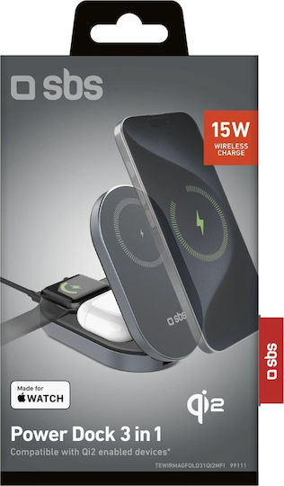 SBS Kabelloses Ladegerät Qi2 15W Schwarzs (3 in 1 Power Dock)