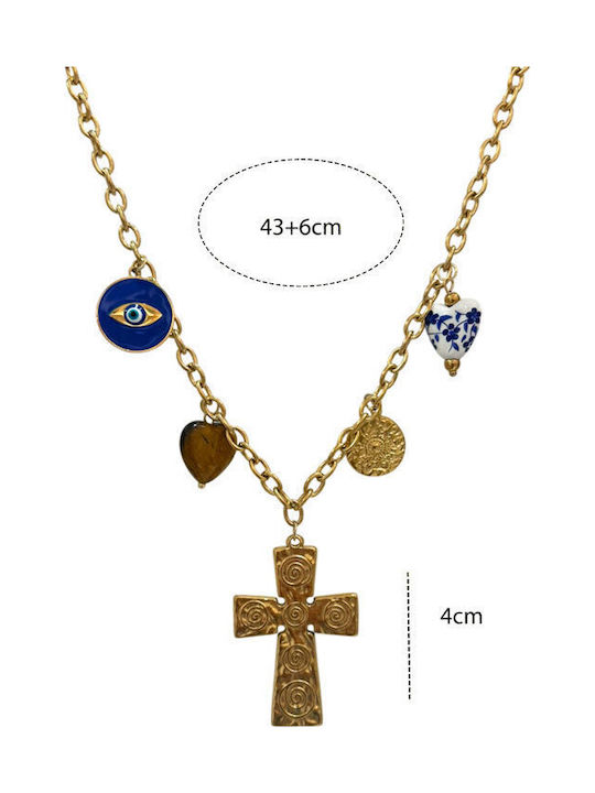 Women's Cross from Gold Plated Steel with Chain