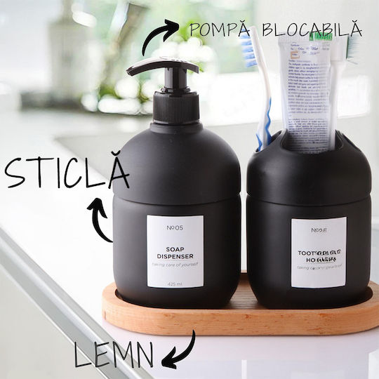 Set Accesorii Pentru Baie Din Sticlă Neagră 3 Buc