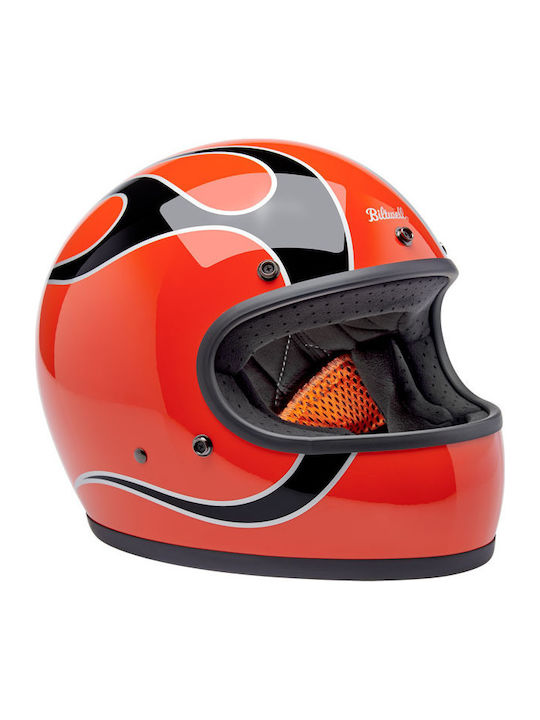 Biltwell Gringo Comp Orange Flames Motorcycle Helmet Full Face DOT / ECE 22.06