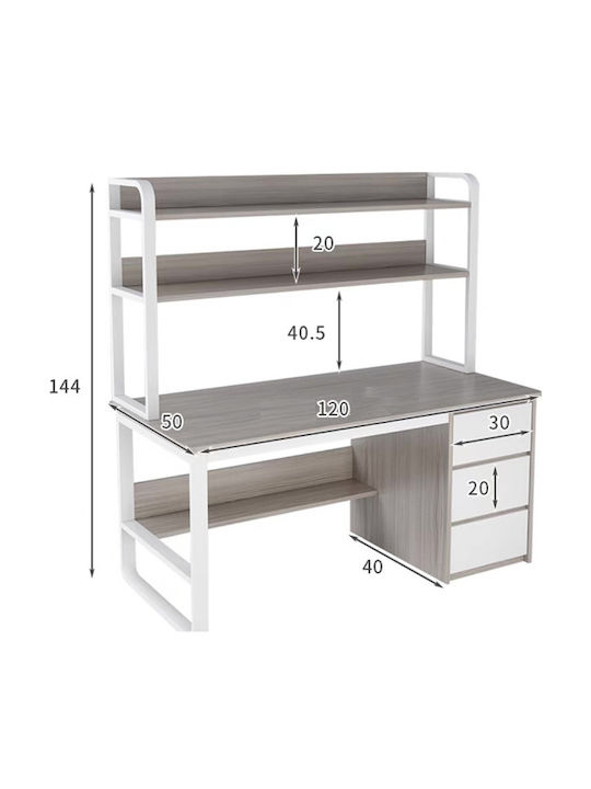 Desk Soco Wooden with Bookshelf Gray / White with Metal Legs 120x50x147cm