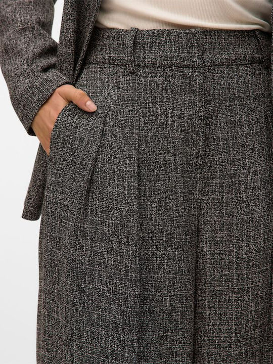 Damen Stoff Hose in Weitem Schnitt Black Salt And Pepper