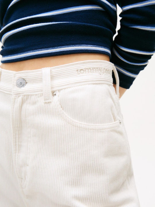 Dama Talie înaltă Tesatura Pantaloni cu Croială Largă Ancient White (cream)