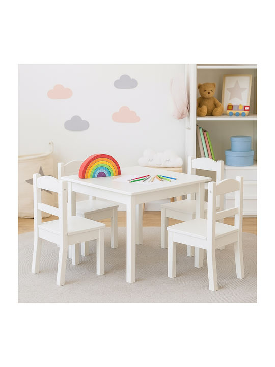Kids Table Set with Chairs Made of White Wood