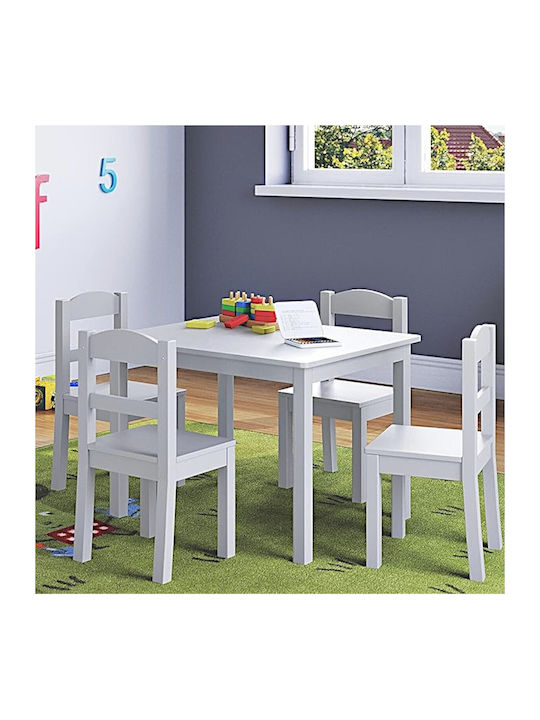 Kids Table Set with Chairs Made of White Wood