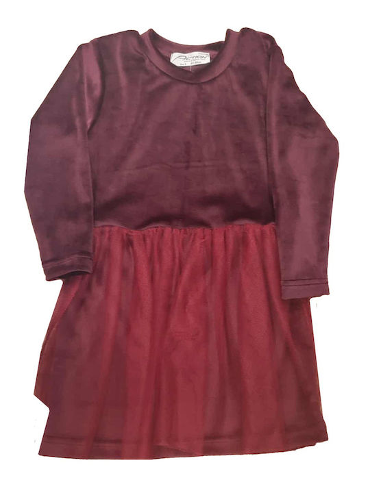 Kinderkleid Langärmelig Samt Bordeaux