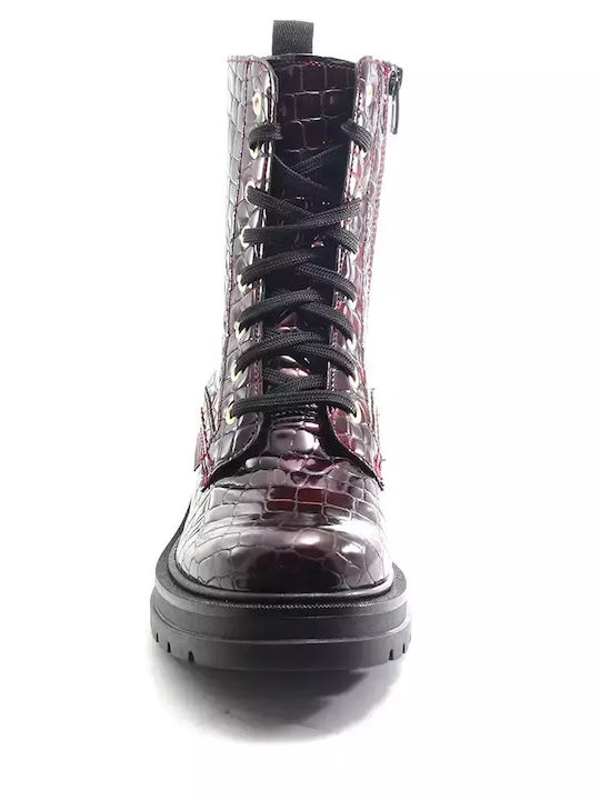 Women's Patent Leather Ankle Boots Burgundy